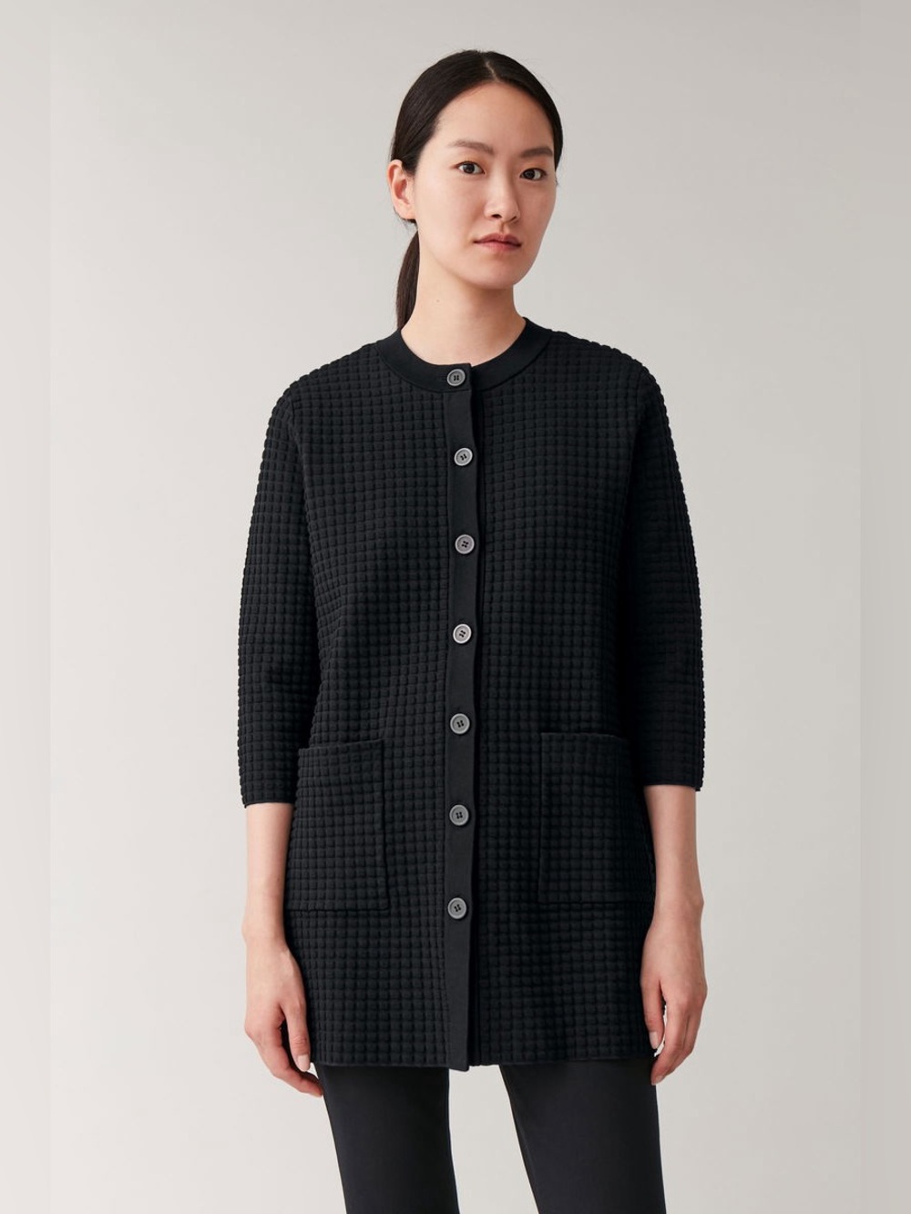 COS Textured Cardigan Black Small Minimalist Scandinavian Preppy Office Fall